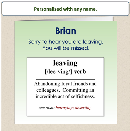 Sorry You're Leaving Card New Job Good Luck Dictionary Definition