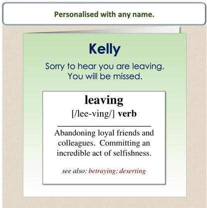 Sorry You're Leaving Card New Job Good Luck Dictionary Definition