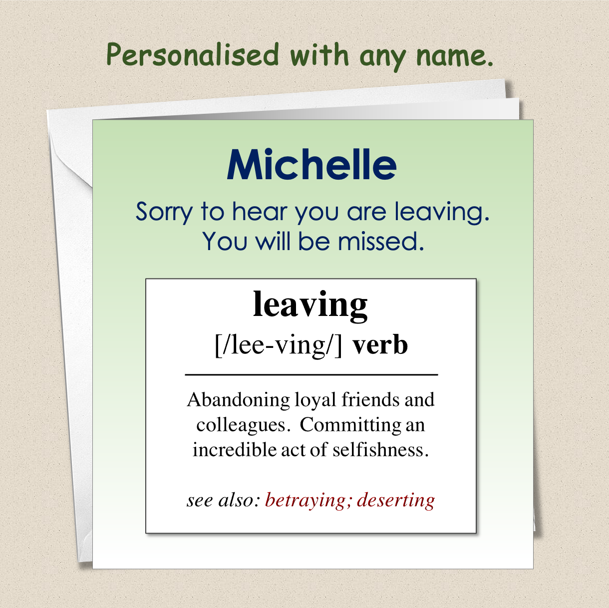 Sorry You're Leaving Card New Job Good Luck Dictionary Definition