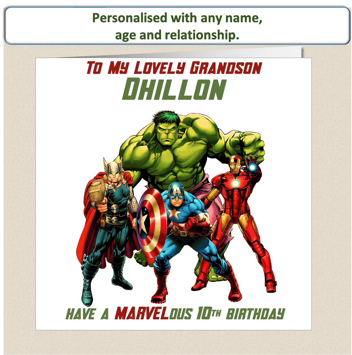 Personalised Marvel Characters Birthday Card - age 9 - 12