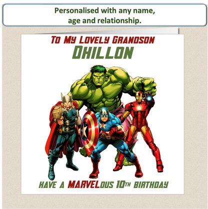 Personalised Marvel Characters Birthday Card - age 9 - 12