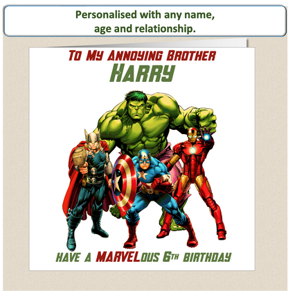 Personalised Marvel Characters Birthday Card - age 4 - 8