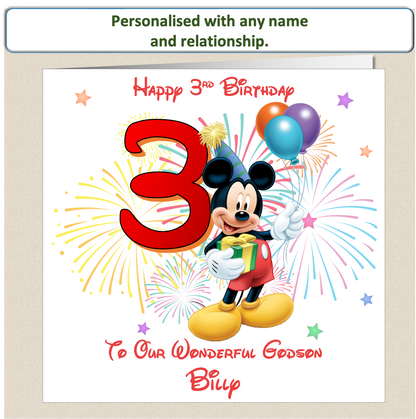 Personalised Mickey Mouse Birthday Card - 3rd Birthday