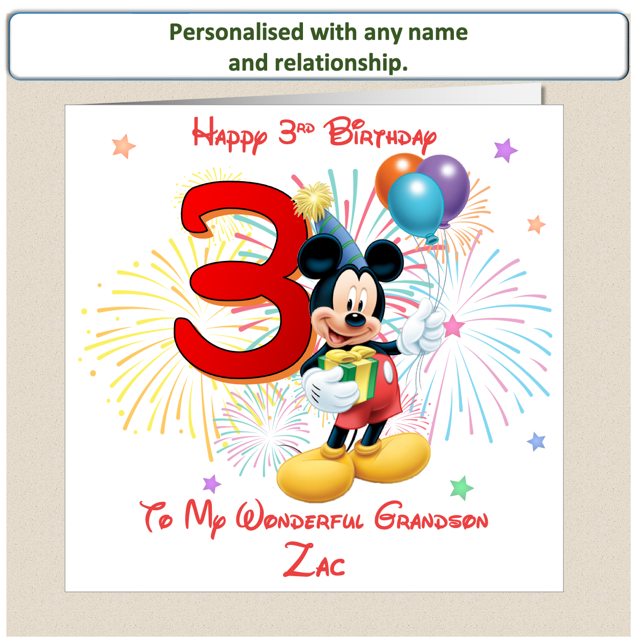 Personalised Mickey Mouse Birthday Card - 3rd Birthday