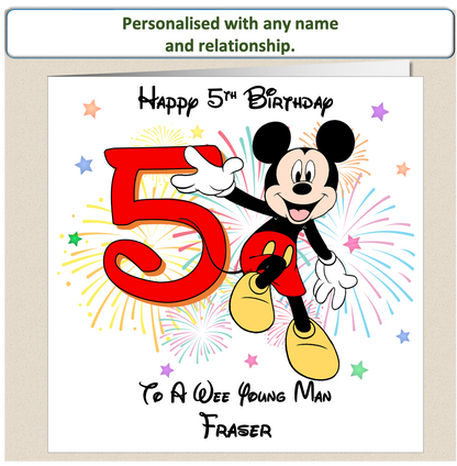 Personalised Mickey Mouse Birthday Card - 5th Birthday
