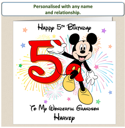 Personalised Mickey Mouse Birthday Card - 5th Birthday