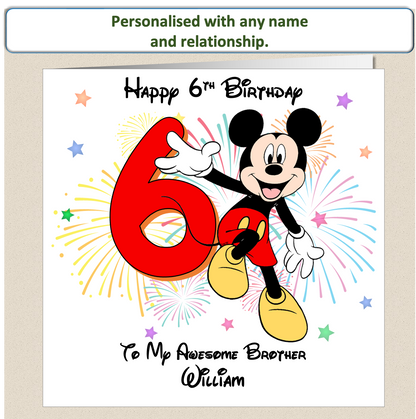 Personalised Mickey Mouse Birthday Card - 6th Birthday