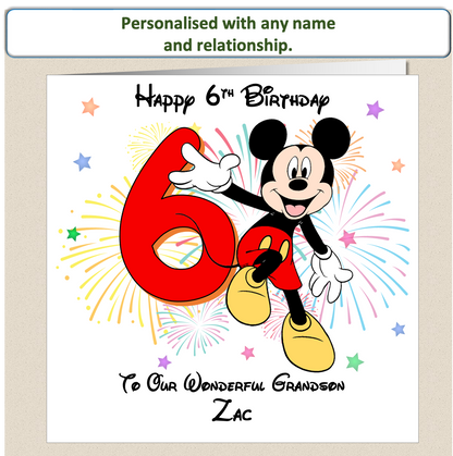 Personalised Mickey Mouse Birthday Card - 6th Birthday