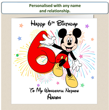 Personalised Mickey Mouse Birthday Card - 6th Birthday