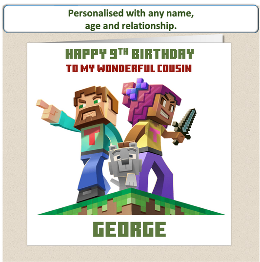 Personalised Minecraft Birthday Cards