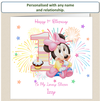 Personalised Minnie Mouse Birthday Card - 1st Birthday