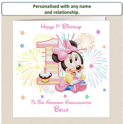 Personalised Minnie Mouse Birthday Card - 1st Birthday