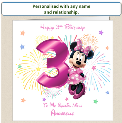 Personalised Minnie Mouse Birthday Card - 3rd Birthday
