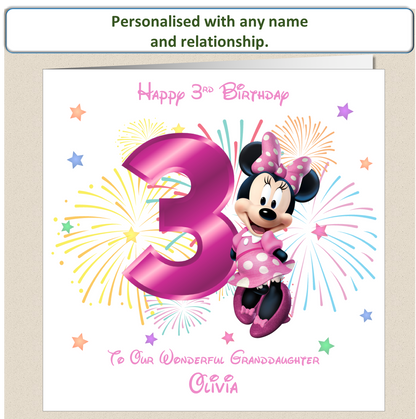 Personalised Minnie Mouse Birthday Card - 3rd Birthday