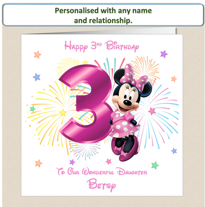 Personalised Minnie Mouse Birthday Card - 3rd Birthday