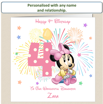 Personalised Minnie Mouse Birthday Card - 4th Birthday