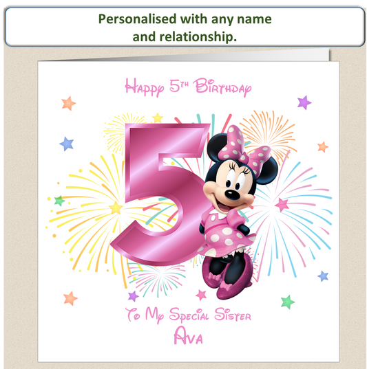 Personalised Minnie Mouse Birthday Card - 5th Birthday