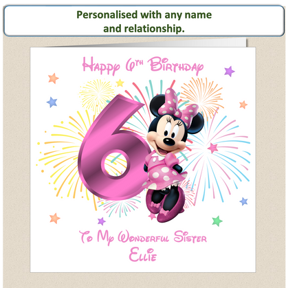 Personalised Minnie Mouse Birthday Card - 6th Birthday