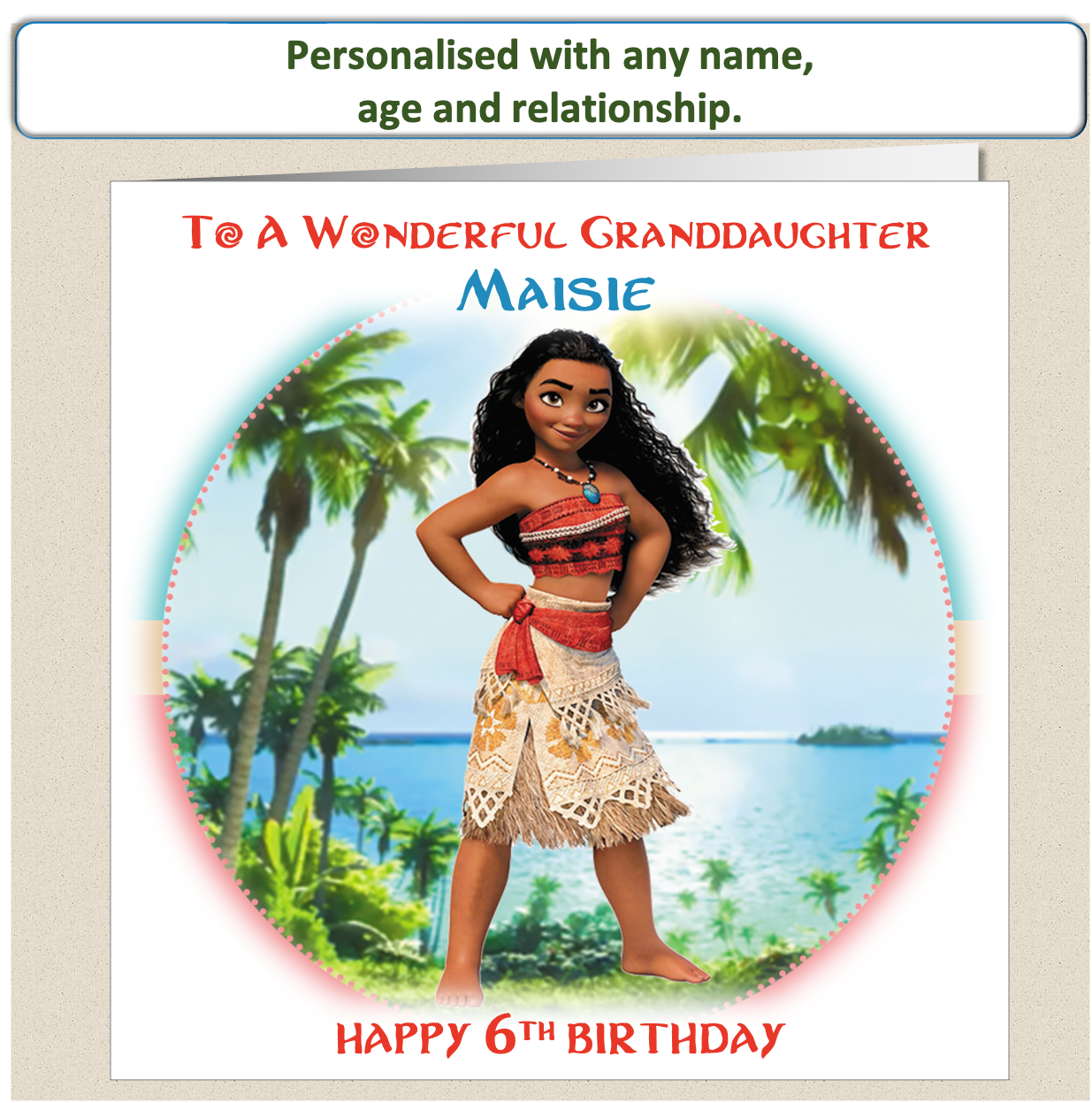 Personalised Moana Birthday Card - Moa3