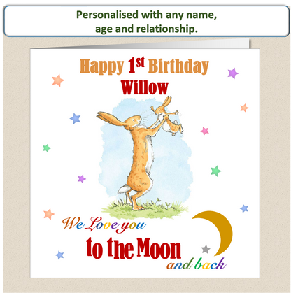 Personalised Kids Childs Love You To The Moon and Back Birthday Card