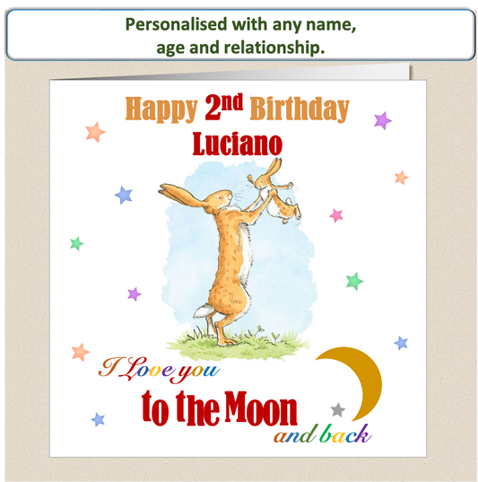 Personalised Kids Childs Love You To The Moon and Back Birthday Card