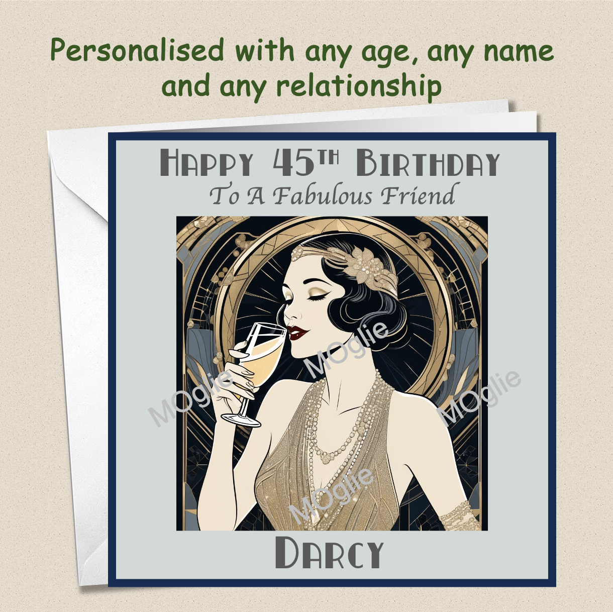 Personalised 30th 40th 50th 60th Art Deco Birthday Card - For Her - RET2