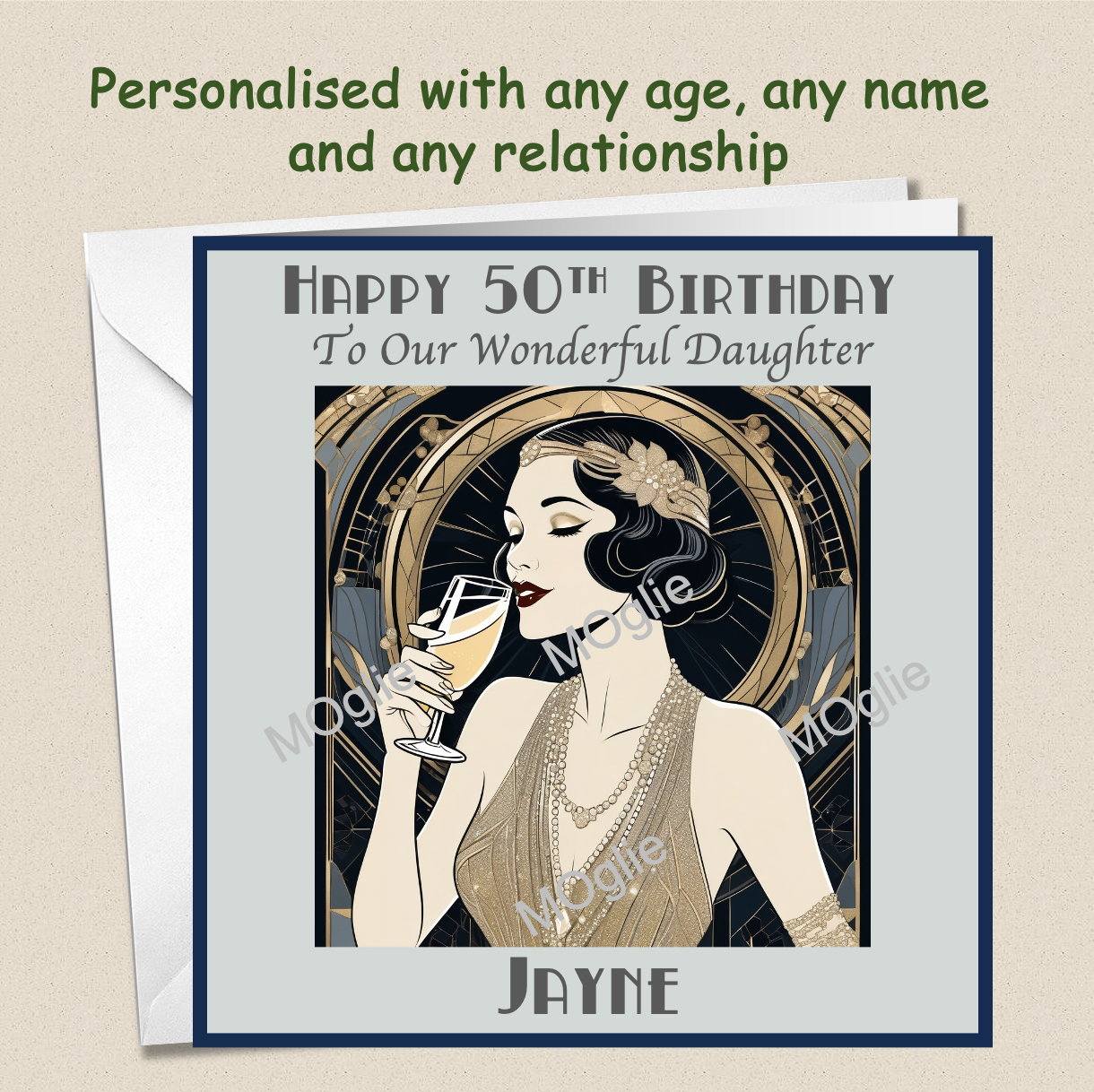 Personalised 30th 40th 50th 60th Art Deco Birthday Card - For Her - RET2