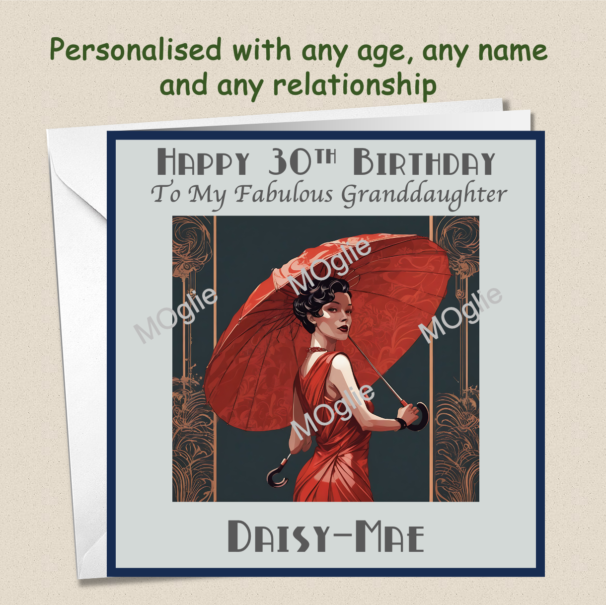 Personalised 40th 50th 60th 70th Art Deco Birthday Card - For Her - RET5