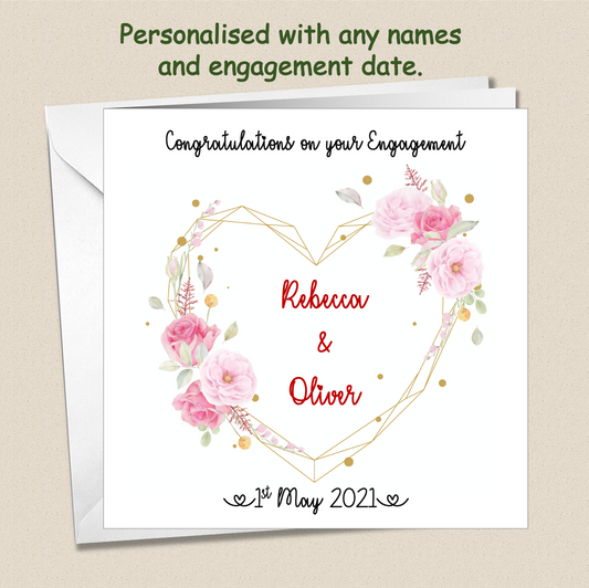 Personalised Engagement Happy Couple card - rose heart