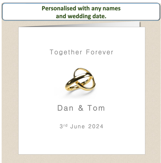 Personalised Wedding Day Civil Partnership card - gold rings