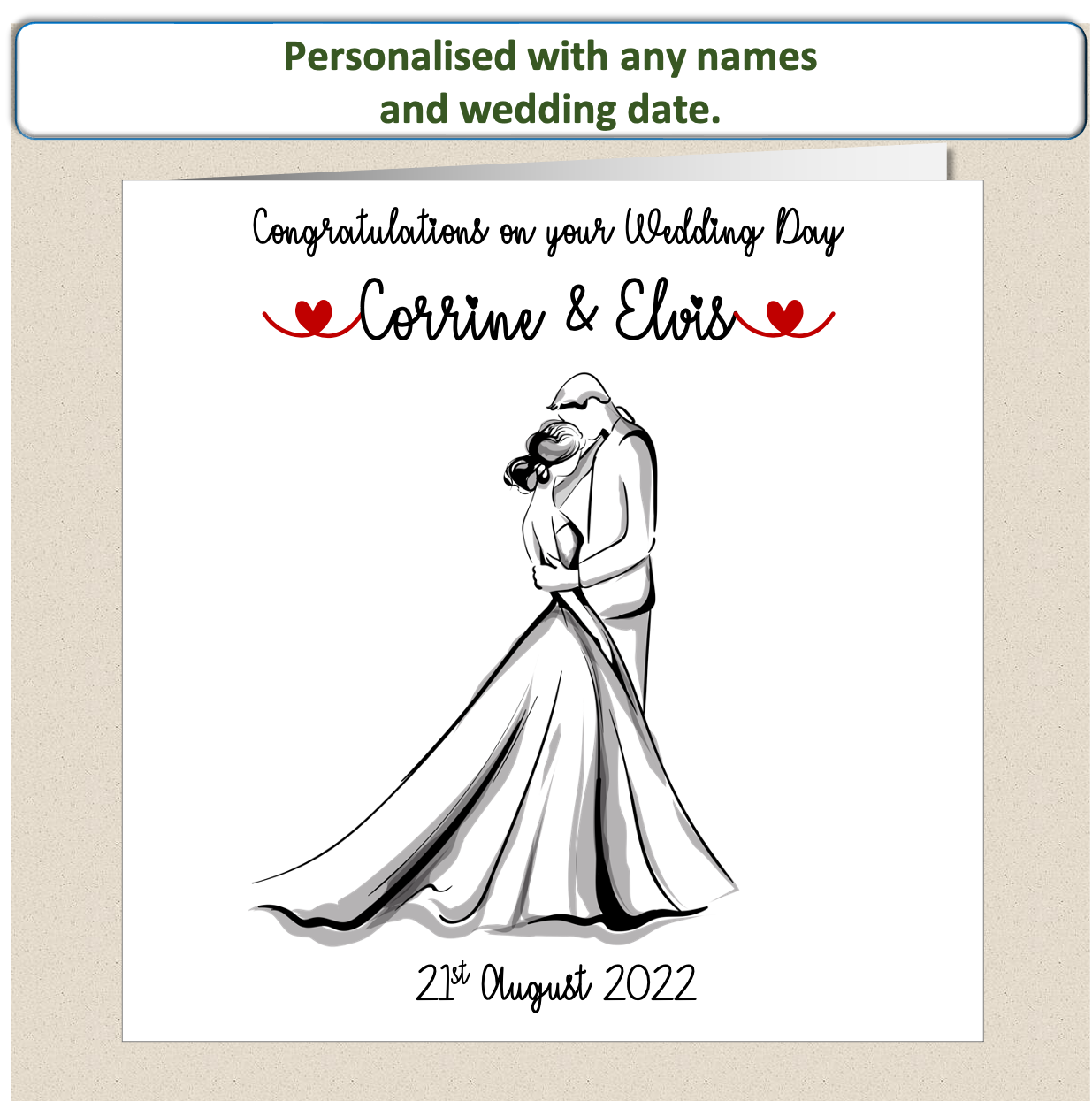 Personalised Wedding Day Card Happy Couple - sketch