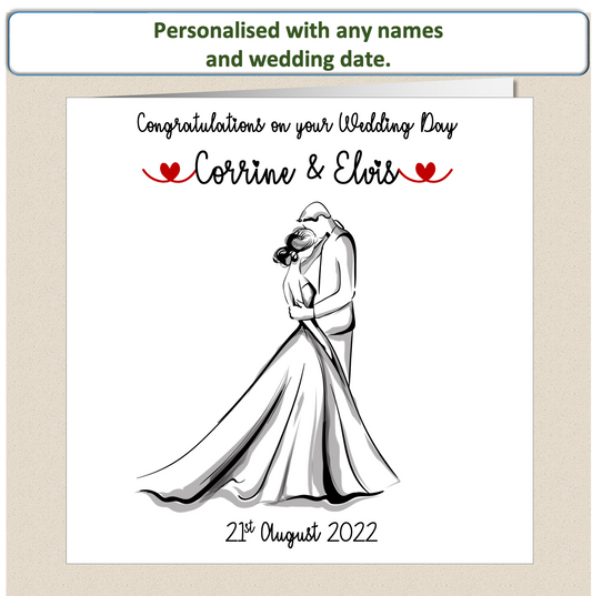 Personalised Wedding Day Card Happy Couple - sketch