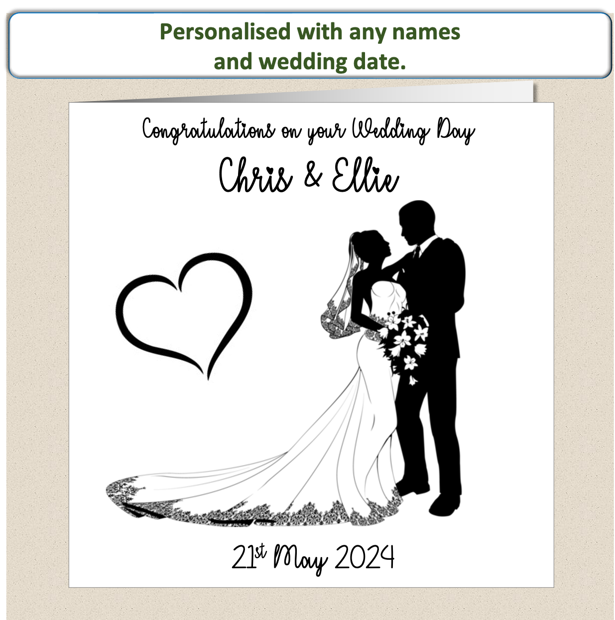 Personalised Wedding Day Card Happy Couple - silhouette