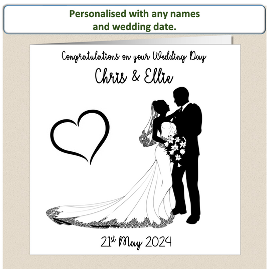 Personalised Wedding Day Card Happy Couple - silhouette