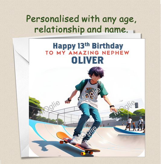 Personalised Skateboarding Birthday Card teenager pre-teen SK1