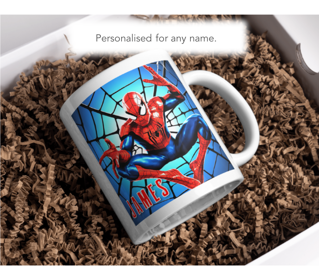Personalised Spiderman Hero Mug – Custom Name Gift for Kids