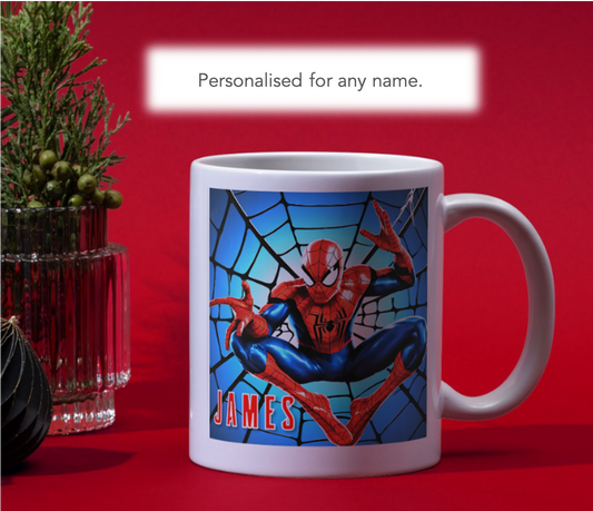 Personalised Spiderman Hero Mug – Custom Name Gift for Kids
