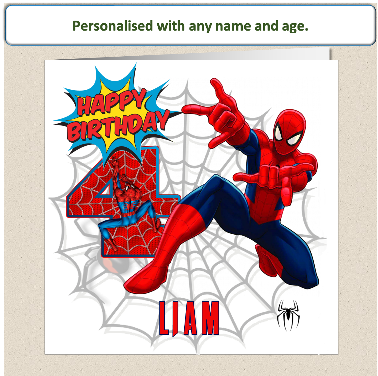 Personalised Spiderman Birthday Cards - 4 to 8 - SPID3