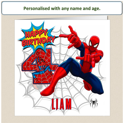 Personalised Spiderman Birthday Cards - 4 to 8 - SPID3