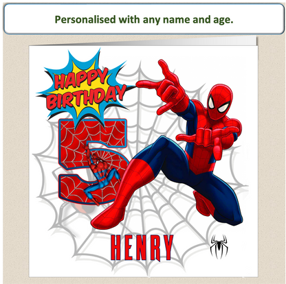 Personalised Spiderman Birthday Cards - 4 to 8 - SPID3