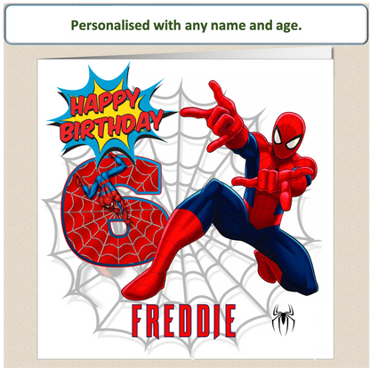 Personalised Spiderman Birthday Cards - 4 to 8 - SPID3