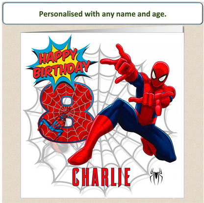 Personalised Spiderman Birthday Cards - 4 to 8 - SPID3