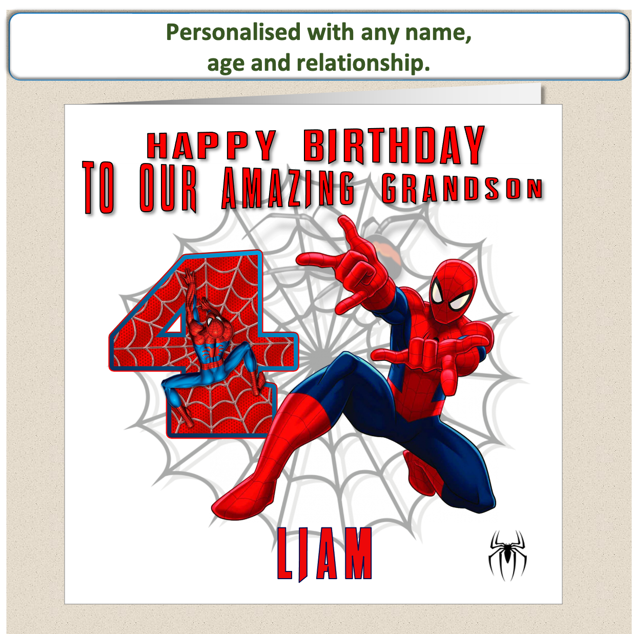 Personalised Spiderman Birthday Cards with name and relationship - SPID6