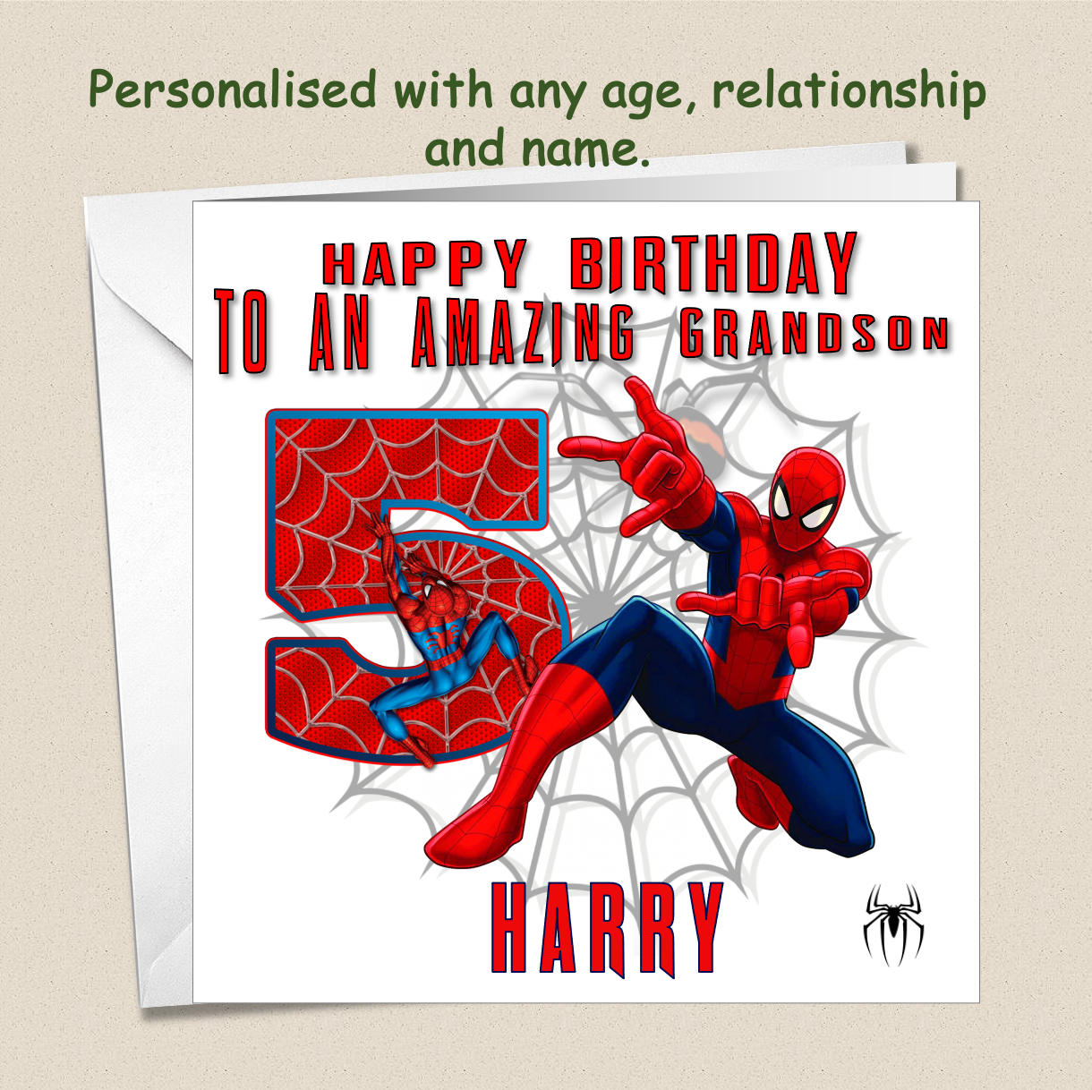 Personalised Spiderman Birthday Cards with name and relationship - SPID6