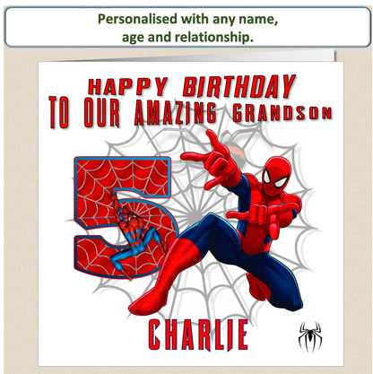 Personalised Spiderman Birthday Cards with name and relationship - SPID6