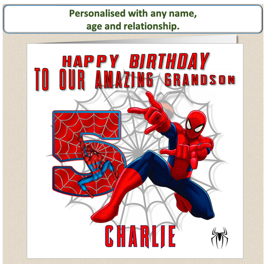 Personalised Spiderman Birthday Cards with name and relationship - SPID6