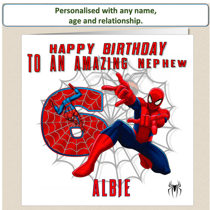 Personalised Spiderman Birthday Cards with name and relationship - SPID6