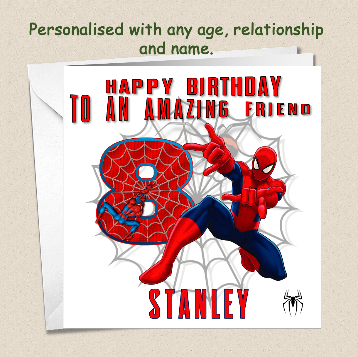 Personalised Spiderman Birthday Cards with name and relationship - SPID6