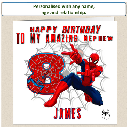 Personalised Spiderman Birthday Cards with name and relationship - SPID6