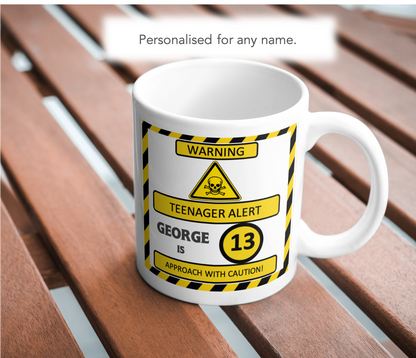 Personalised Teenager Alert Mug – Funny 13th Birthday Gift for Boys or Girls
